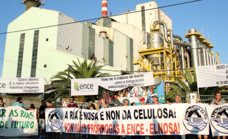 Centos de persoas piden en Pontevedra o peche de Ence e Elnosa