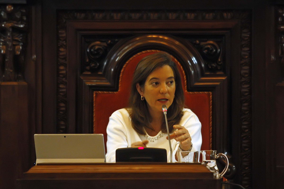 La alcaldesa, Inés Rey, durante el pleno municipal