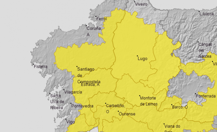 Alerta amarilla en casi toda Galicia por lluvias fuertes a partir del mediodía del domingo y hasta la noche