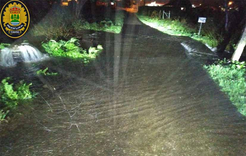 Inundación en Tomiño en una foto de su Policía Local