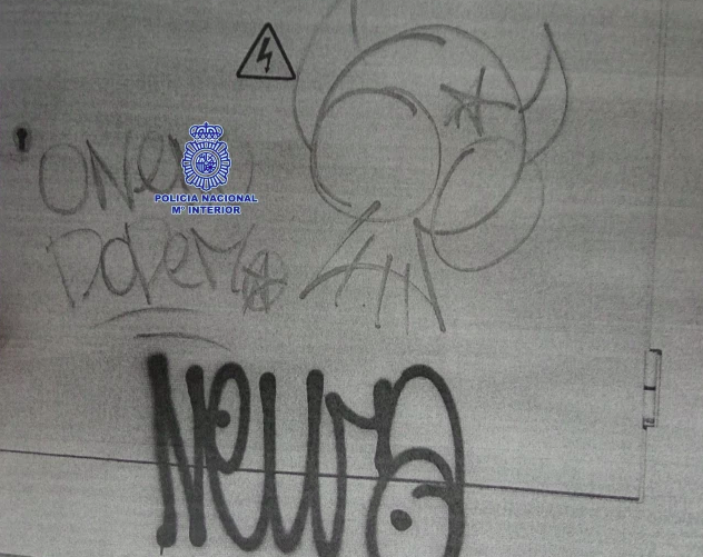 Graffiti que la policu00eda atribuye a Newa O Neno do Demo