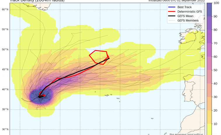 El rumbo del huracán Danielle probablemente no será hacia Galicia, estima la AEMET, aunque no lo descarta