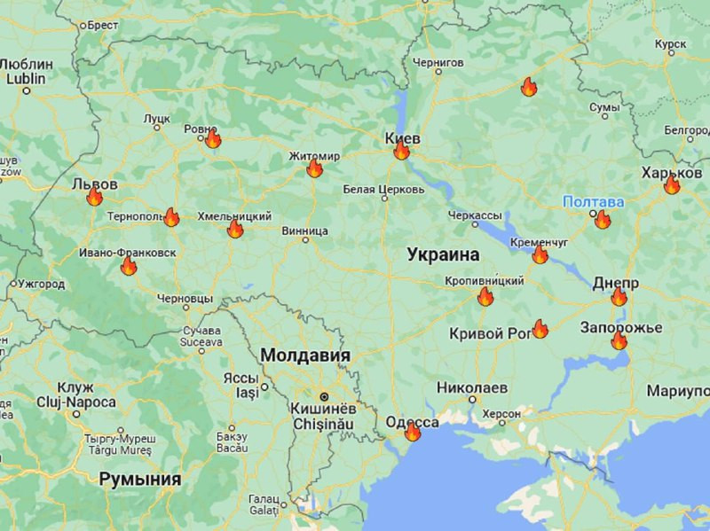 Mapa de los lugares atacados por misiles esta mau00f1ana