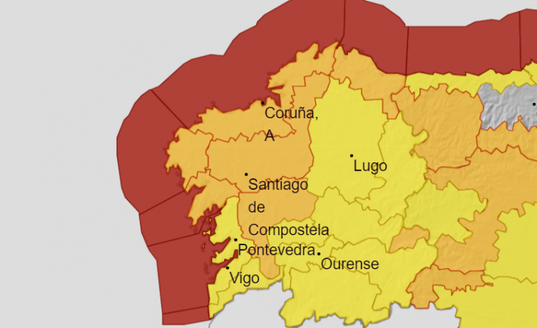 Alerta roja por la borrasca Domingos en toda la costa y amarilla en todo el interior a partir del sábado