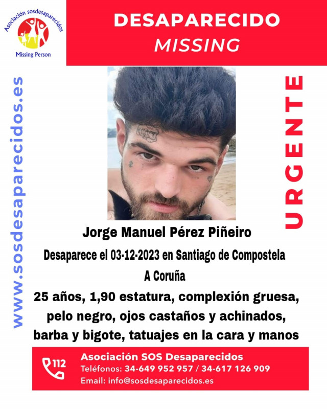 Joven desaparecido en Santiago de Compostela desde el pasado 3 de diciembre.