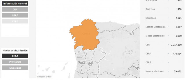Mapa del censo electoral gallego para las elecciones del 18 de febrero.