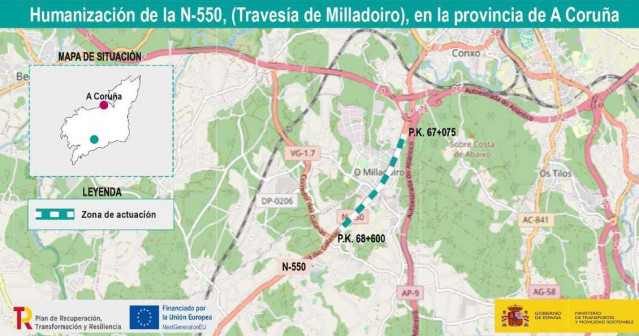El Gobierno formaliza por 4,4 millones las obras para adecuar al paso de peatones y ciclistas la N-550 en Milladoiro
