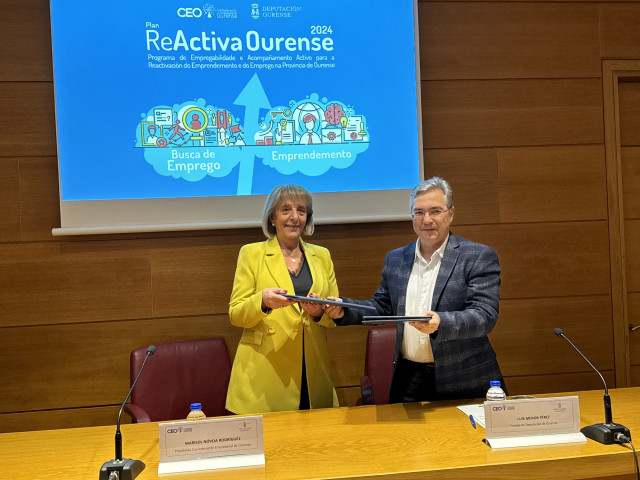 La presidenta de la Confederación de Empresarios de Ourense, Marisol Novoa, y el presidente de la Diputación, Luis Menor.