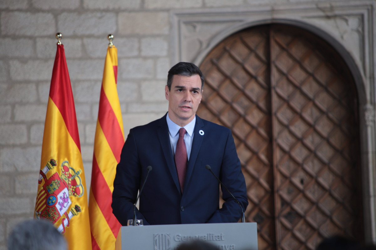 Pedro Su00e1nchez ante los medios tras su encuentro con el president Torra en el Palau de la Generalitat