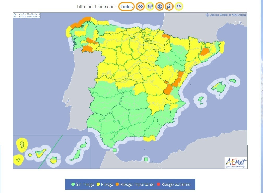 Previsión nieve desde 27 febrero de 2018
