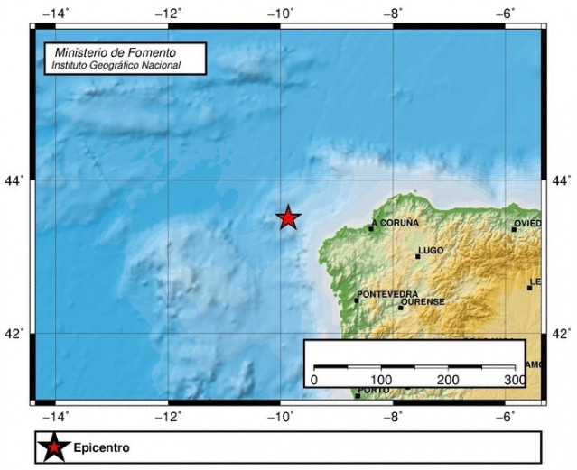 Terremoto registrado frente a las costas gallegas