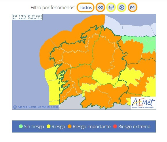 La borrasca 'Gisele' pone en alerta naranja a casi toda Galicia
