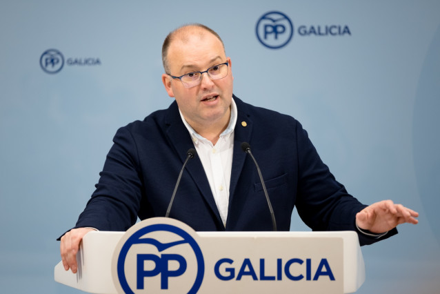 El secretario general del PPdeG, Miguel Tellado, en rueda de prensa
