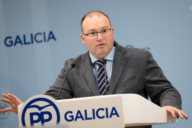 El secretario general del PPdeG, Miguel Tellado, en la rueda de prensa