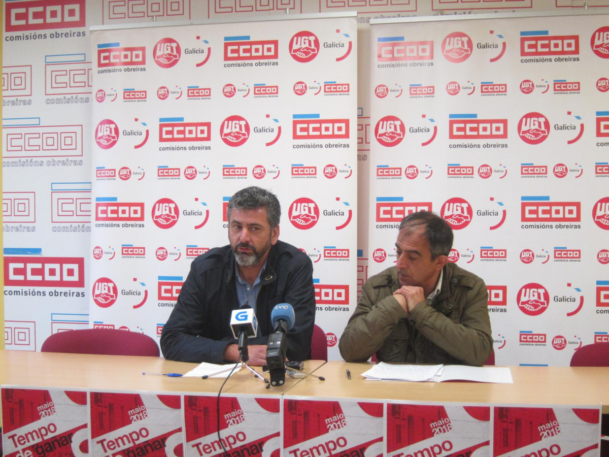 Ramón Sarmiento (CC.OO.) y José Antonio Gómez (UGT) en la rueda