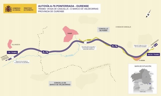 Plano del trazado de la nueva autovía A-76 Ponferrada-Ourense