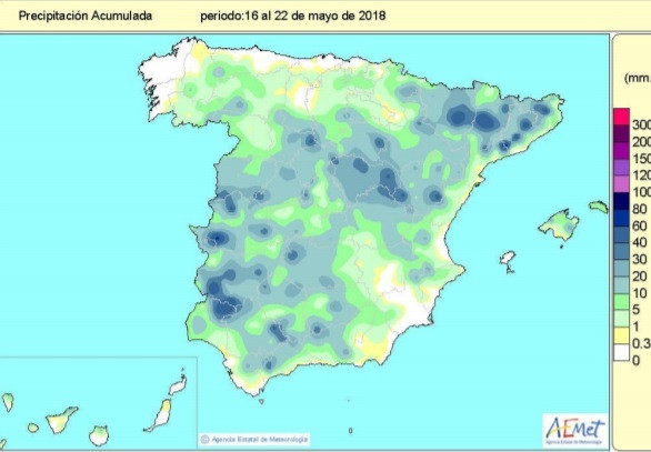 Las lluvias desde el 1 de octubre al 22 de mayo superan en un 8% el valor normal