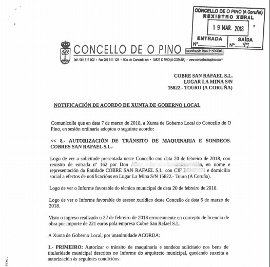 Licencia mina sondeos touro opino