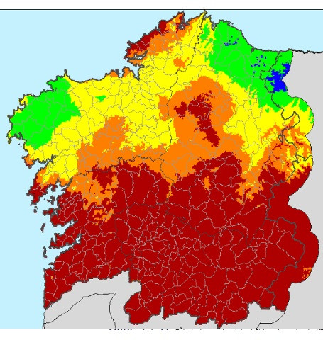 Riesgo de incendios forestales en Galicia a 22 de agosto