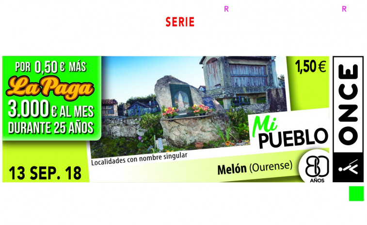 El municipio de Melón será la imagen del cupón de la ONCE el 13 de septiembre
