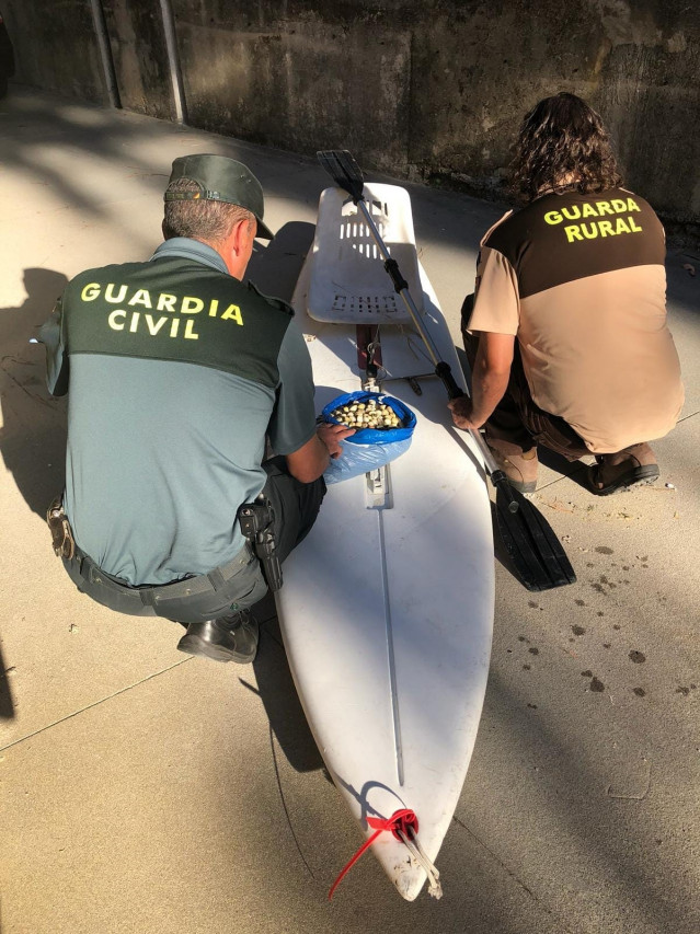 Tabla de surf incautada a un mariscador furtivo en Poio (Pontevedra)