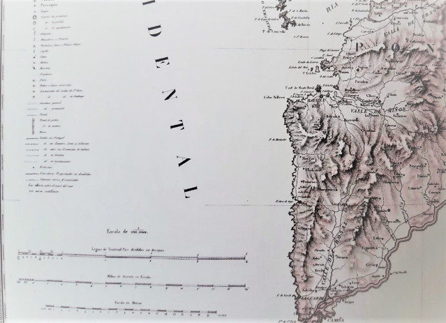 Detalle de la Carta geométrica de Galicia de Domingo Fontán