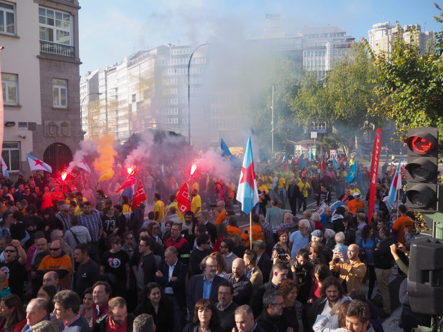 Manifestación de los trabajadores de la multinacional Alcoa en A Coruña, Galicia
