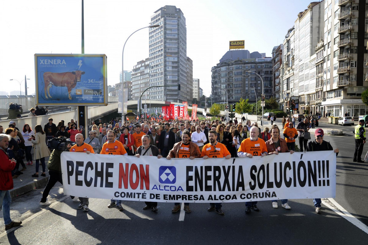 Manifestación de los trabajadores de la multinacional Alcoa en A Coruña, Galicia