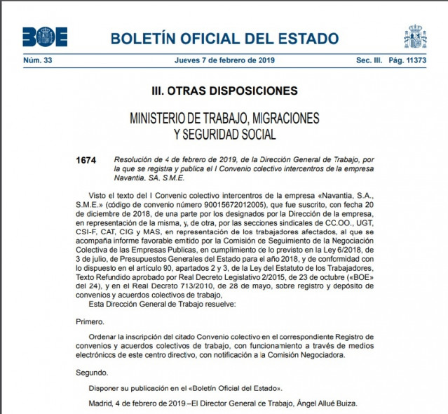 Boletín oficial del Estado del jueves 7 de febrero de 2019.