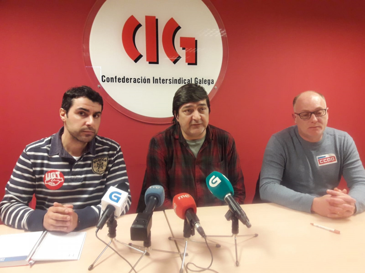 CIG, CCOO y UGT anuncian en rueda de prensa nuevas protestas de trabajadores de
