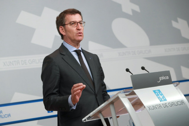 El presidente de la Xunta, Alberto Núñez Feijóo, en la rueda de prensa del Conse