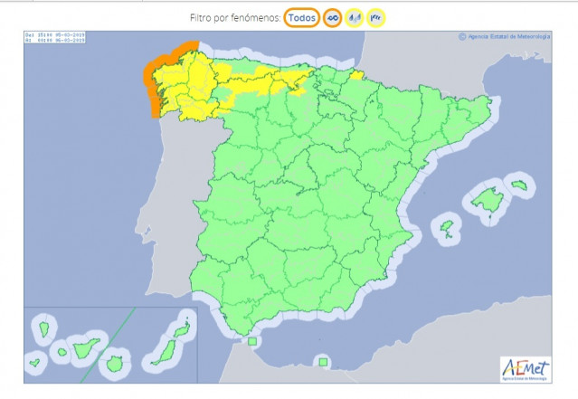 Activado el aviso naranja en todo el litoral gallego