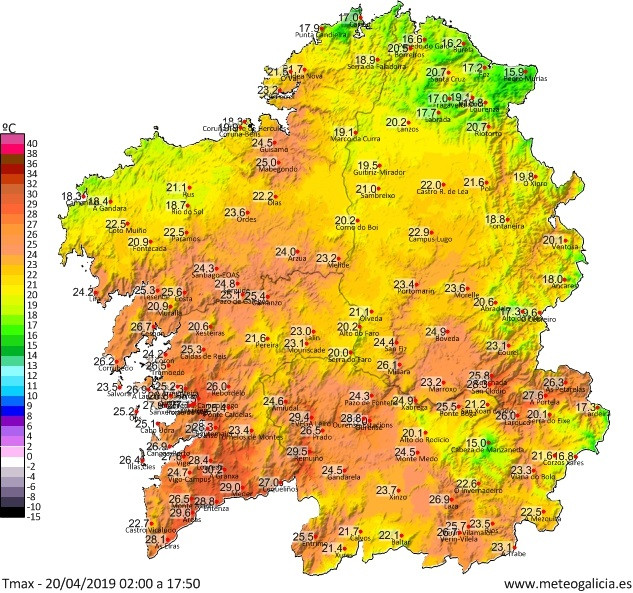 Las temperaturas alcanzan los 30 grados en Galicia en este sábado 20 de abril