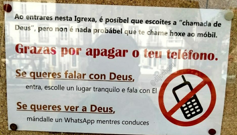 Cartel prohibido moviles telefonos parroquia nigran ramallosa