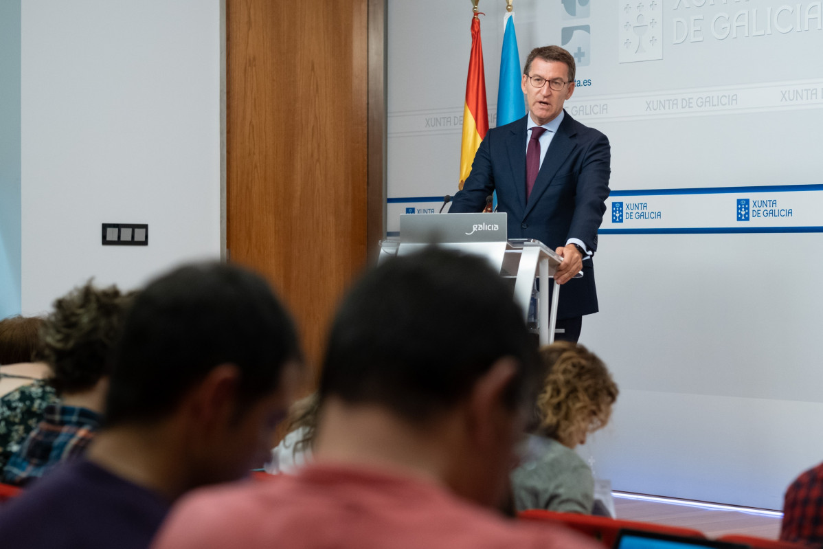 El presidente de la Xunta, Alberto Núñez Feijóo, en la rueda de prensa del Consello