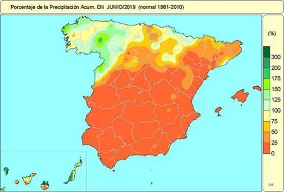 Mapa de precipitaciones acumuladas en junio de 2019