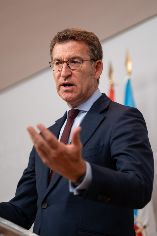 El presidente de la Xunta, Alberto Núñez Feijóo, en la rueda de prensa del Consello.