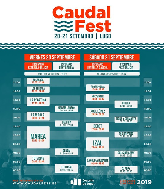 Horarios del festival Caudal Fest, que se celebra los días 20 y 21 de septiembre en Lugo