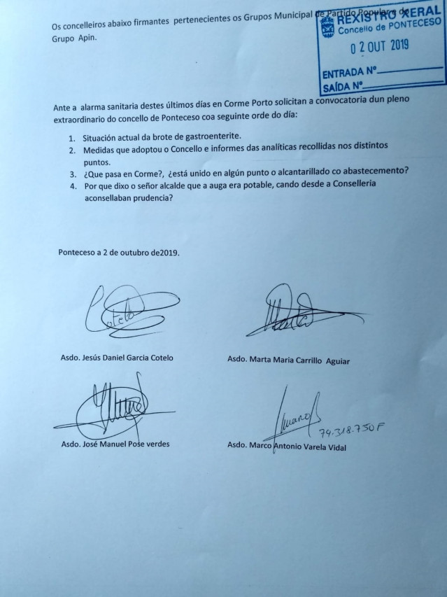 El PP pide un pleno extraordinario en Ponteceso (A Coruña) sobre la crisis del agua.