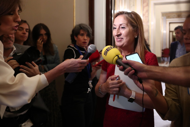 La vicepresidente tercera del Congreso de los Diputados, Ana Pastor, ofrece declaraciones a los medios de comunicación antes de la reunión de la Mesa del Congreso.