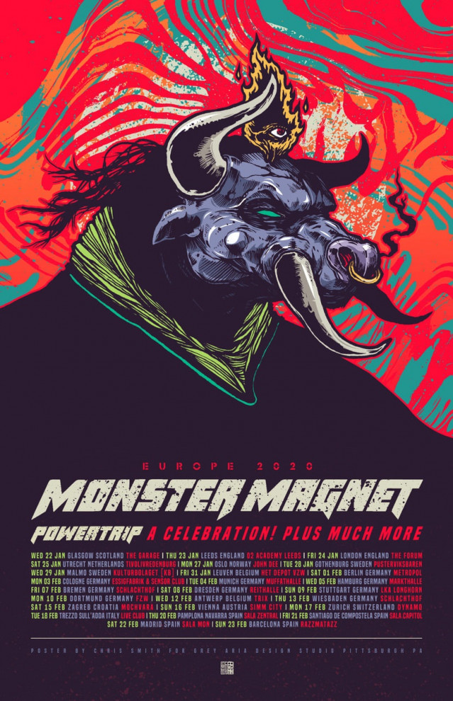 Cartel de la gira especial de Monster Magnet, que actuará en Santiago en febrero de 2020