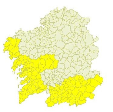 Aviso amarillo de Meteogalicia para el domingo 13 de octubre de 2019.