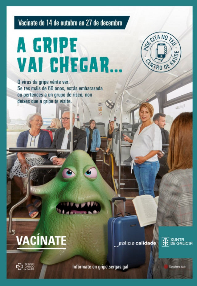 CARTEL DE LA CAMPAÑA DE VACUNACIÓN ANTIGRIPAL EN GALICIA 2019.