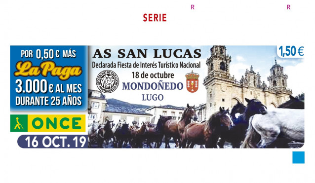 La ONCE dedicará el cupón del 16 de octubre a la Feria de As San Lucas de Mondoñedo (Lugo).