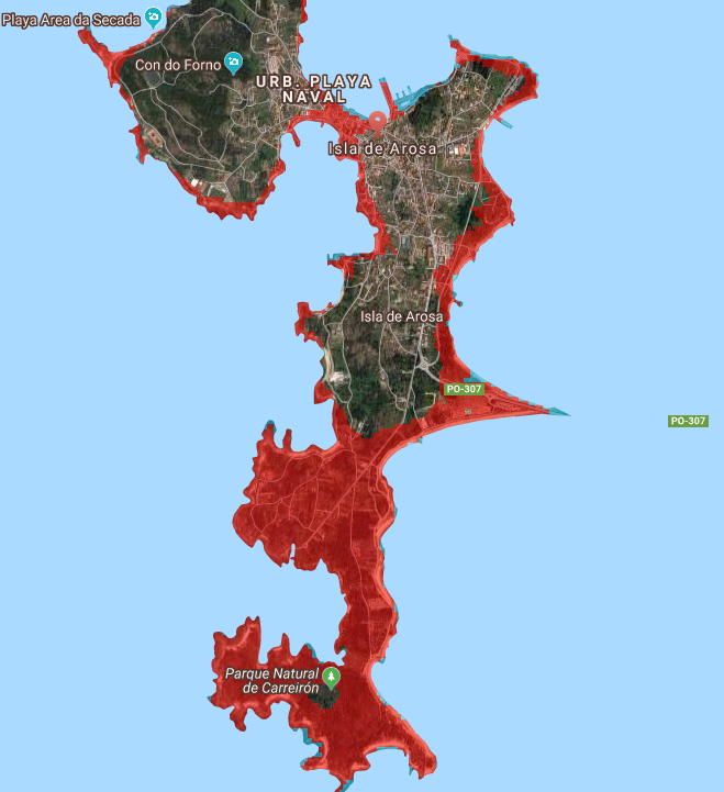 Illa de Arousa inundada cambio climático en imagen de Climate Central