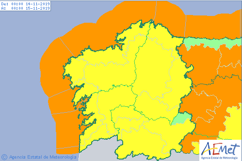 Alertas de la AEMET previstas para el jueves en Galicia