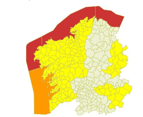 Alertas de Meteogalicia previstas para el jueves en Galicia