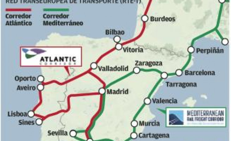 ¿Llegará el tren del Corredor Atlántico a Vigo? Un mapa de Fomento dice que no pero Caballero dice que sí