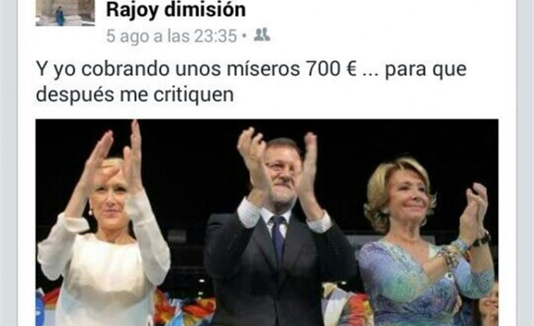 Un post en Facebook da número dous do PP na Cañiza critica a suba de soldo do presidente Rajoy