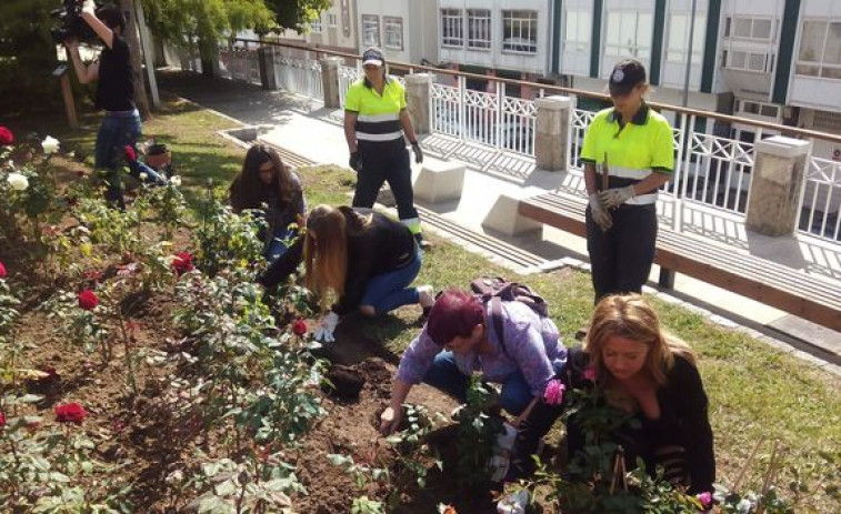 Ferrol recuerda a las víctimas de la violencia de género plantando rosas